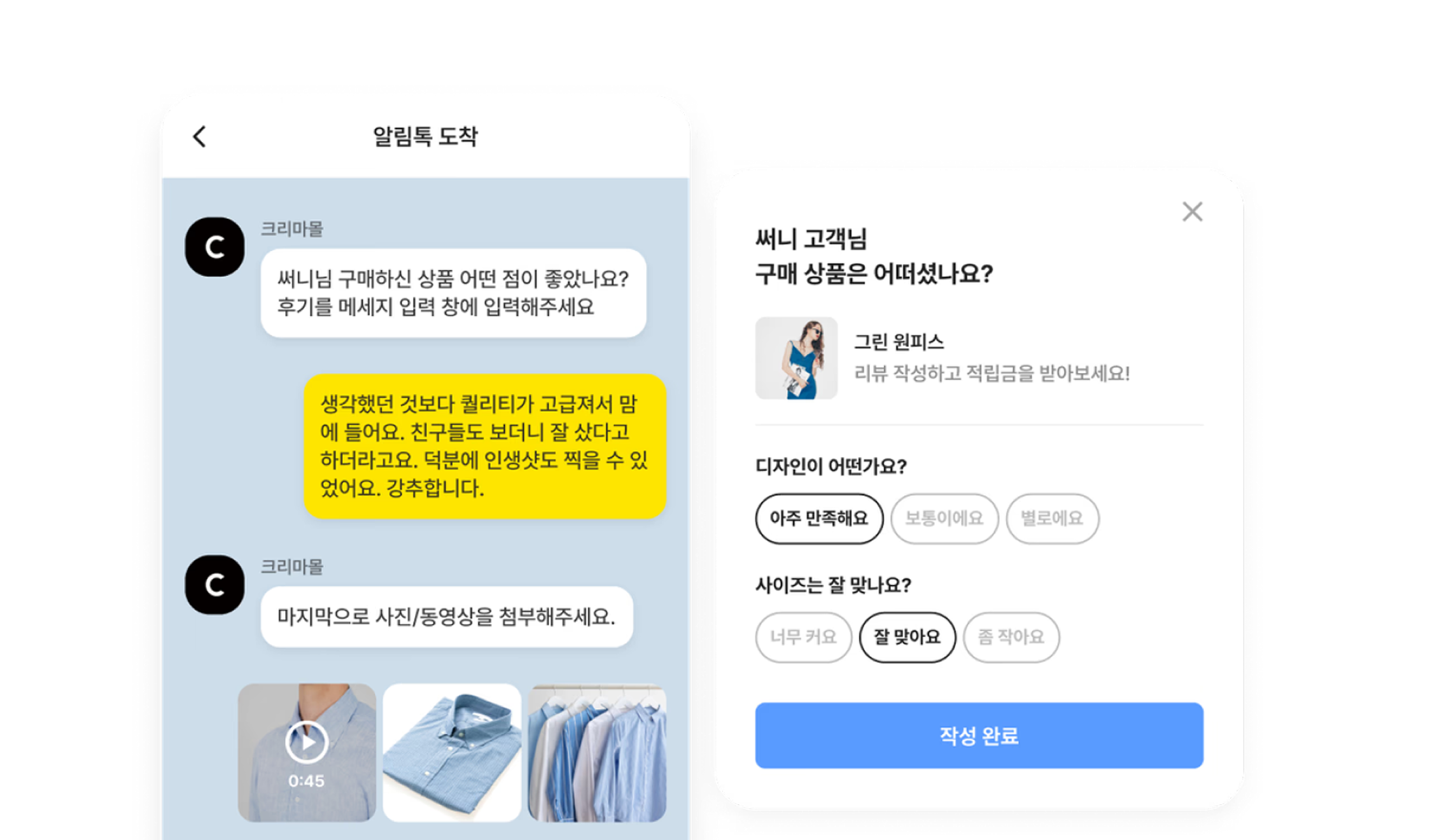 리뷰 수집 팝업 화면