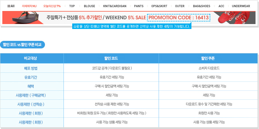 쿠폰을 다운로드 받지 않고 할인 코드만 입력하면 바로 할인됩니다